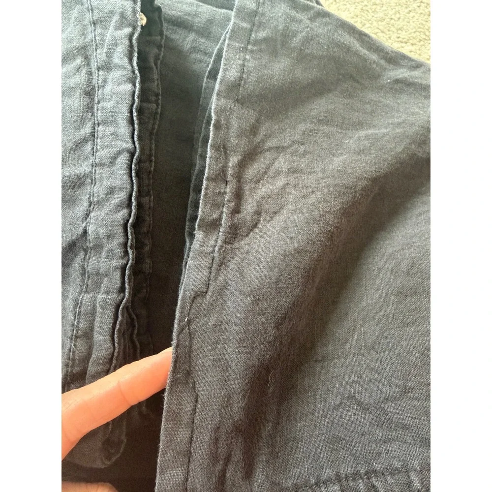 London Jean 100% Linen Drawstring‎ Wide Leg Pants Black Medium Coastal Boho
